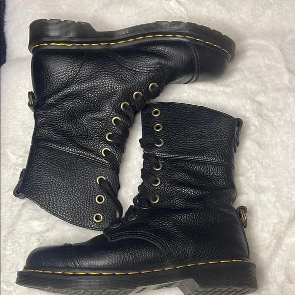 Dr Martens- Black Leather Militia Combat Boots -18 hole - Picture 13 of 14